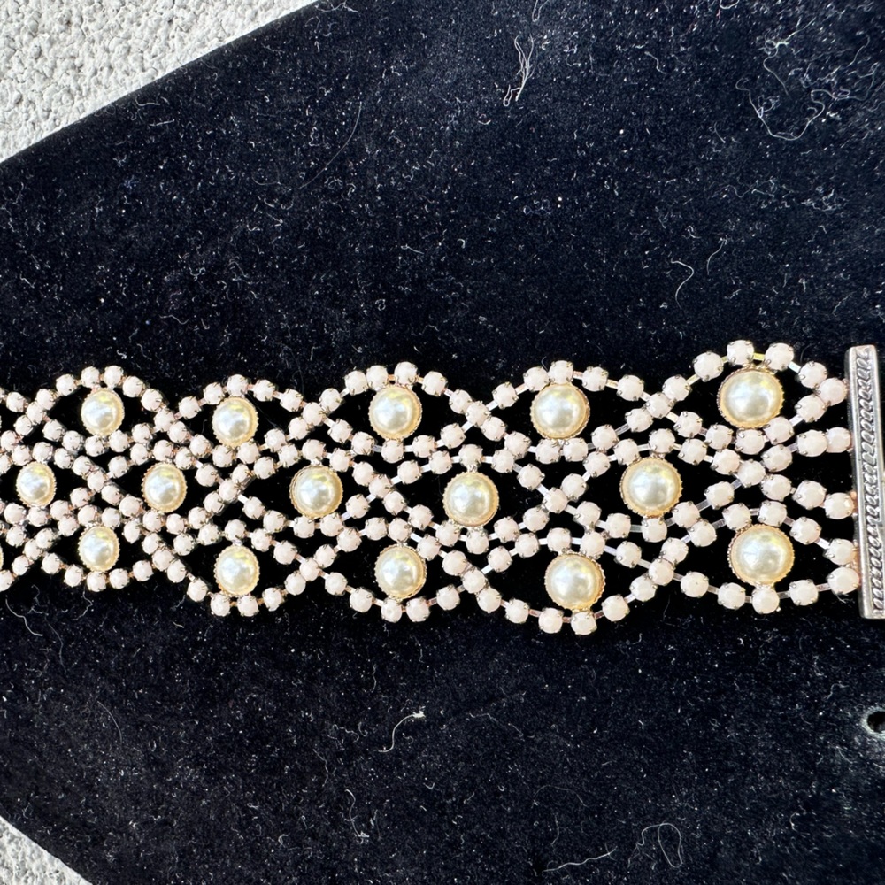 Pink and Faux Pearl Bracelet